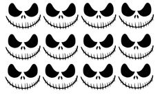 the faces of jack - o'- lanterns are drawn in black and white, with different