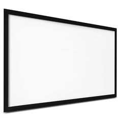 an empty black frame hanging on the wall with a white light in front of it