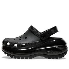 Crocs Mega Crush Clog 'Black' 207988-001 (Unisex/Classic) Platform Synthetic Clogs For Streetwear, Synthetic Platform Clogs For Streetwear, Streetwear Synthetic Platform Clogs, Black Platform Clogs For Streetwear, Black Synthetic Clogs With Cushioned Footbed, Black Synthetic Clogs With Rubber Sole, Black Clogs With Rubber Sole For Streetwear, Streetwear Synthetic Clogs With Cushioned Footbed, Black Round Toe Clogs For Streetwear