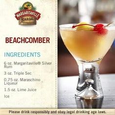 a menu for a beachcomber cocktail with ingredients