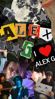 collage of various images with the words ale and i love alex g on them