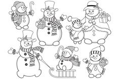 snowmen with hats, scarfs and scarves are shown in this christmas cut file