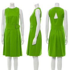 Akris Punto Dress. Light Green. Pleated Skirt. High Neckline. Cutout Back. Velcro Closure At Cinched Waist. Side Zipper. Spring, Summer, Vacation, Date Night, Night Out, Cruise. Measurements: 15.75" (Bust), 15.5" (Waist), 38" (Length) Material: 98% Cotton, 2% Elastane Condition: Euc. Metal Detail On Waist Is Bent And Undone. Otherwise, Worn Gently. Green Knee-length Pleated Dress For Spring, Spring Knee-length Box Pleat Dress, Green Pleated Dress, Akris Punto Dress, Green Pleated Skirt, Akris Punto, Metal Detail, Night Night, Size 8 Dress