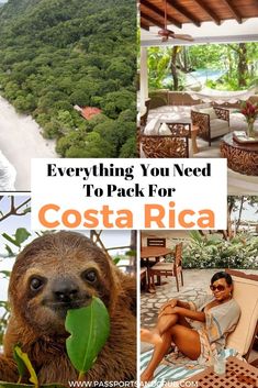 a collage of pictures with the words everything you need to pack for costa rica