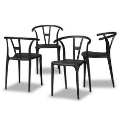 three black chairs sitting next to each other