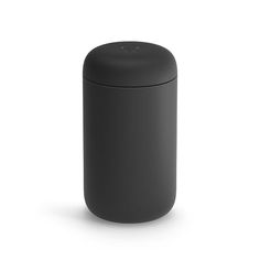 a black trash can on a white background