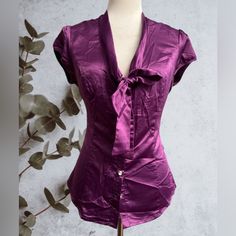 Silk Blouse With Rhinestone Buttons Excellent Condition By Free 2 Luv Magenta Blouse, Silk Button Up, Purple Silk, Button Up Top, Silk Blouse, Color Purple, Button Up, Top Blouse, Blouses