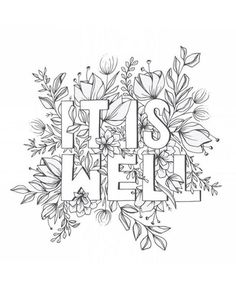 the word art is written in black and white ink with flowers on it, as well as