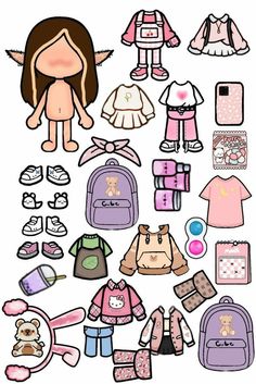 the doll is surrounded by many different items