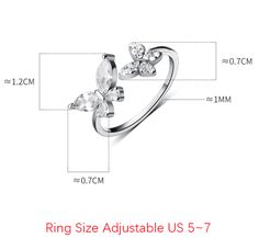 Capture the hearts of your loved ones with this stunning 925 sterling silver ring adorned with sparkling cubic zirconia gemstones in the shape of two delicate butterflies. Its open band design allows for easy adjustment to fit any finger size. Whether given as a gift or worn as an everyday accessory, this ring is sure to make a dazzling statement. Adjustable up to size US 6.Material: 925 sterling silver, cubic zirconiaFinish: platinum plate Jewelry Care: See more information about how to care fo Adjustable Butterfly Ring With Cubic Zirconia, Cubic Zirconia Open Butterfly Ring For Anniversary, Adjustable Cubic Zirconia Butterfly Wedding Ring, Diamond White Cubic Zirconia Butterfly Promise Ring, Adjustable Cubic Zirconia Butterfly Ring For Wedding, Cubic Zirconia Butterfly Open Ring For Promise, Adjustable Cubic Zirconia Butterfly Open Ring, Cubic Zirconia Open Butterfly Ring For Promise, Cubic Zirconia Butterfly Ring For Wedding