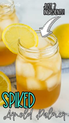 two mason jars filled with lemonade and ice