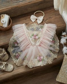 Baby Girl Lace Royal Embroidery Flower Princess Bodysuit – Little Good Humans Pink Embroidered Lace Sets, Spring Embroidered Lace Set, Elegant Baptism Sets With Lace Trim, Elegant Baptism Set With Lace Trim, Elegant Lace Trim Sets For Baptism, Royal Embroidery, Tulle Outfit, Flower Jumpsuit, Flower Princess