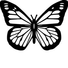 a black and white butterfly silhouetted on a white background, with the wings spread wide open