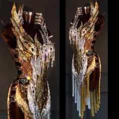 two pictures of a dress made out of sequins