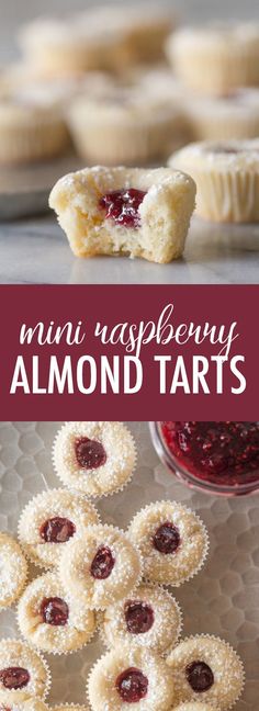 mini raspberry almond tarts on a plate