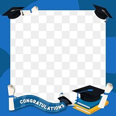 graduation caps and diplomas are on top of a blue background, with the words congratulations in