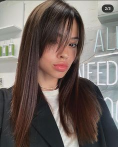 Trendy Bangs Straight Hair, Soft Bangs Short Hair, Bangs Long Straight Hair, Bangs Straight Hair, No Bangs, Oval Face Haircuts, Brunette Hair With Highlights, Hair Upstyles, Honey Blonde Hair