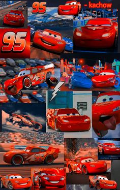 the cars from cars movie are shown in this collage with each character's name