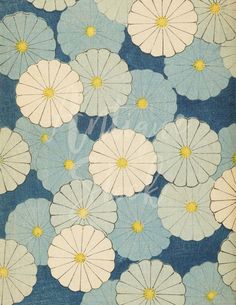 a blue and white rug with water lilies on it