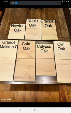 wood flooring samples with names on them