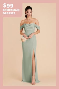 the bridesmaid dresses are $ 99 and available in two colors, including sage green