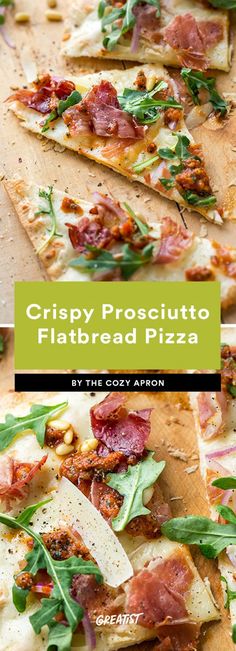 crispy prosciutto flatbread pizza with bacon and spinach