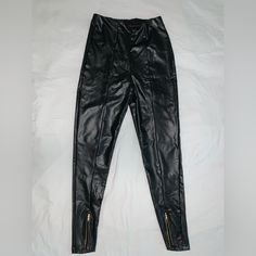 *Never Worn High Waist Leather Pants With Zip Fly, High Waist Pants With Zip Fly For Party, High Waist Party Pants With Zip Fly, Party High Waist Pants With Zip Fly, High Rise Pants With Zipper Closure For Night Out, High Rise Pants With Zipper For Night Out, Black Pants With Zipper Closure For Party, High Waist Bottoms With Zipper Closure For Going Out, High Waist Bottoms With Zipper For Going Out