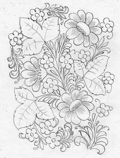 a drawing of flowers with leaves and berries in the center on a white paper background