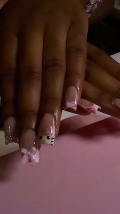 hello kitty nail inspo pink 2024 Pink Almond Nails Hello Kitty, Pink Nail Ideas Short Nails, Back To School Nails Hello Kitty, Painted Hello Kitty Nails, Really Cute Nail Designs, Nail Ideas For 11-12, Star Nail Designs Tutorial, Nail Hello Kitty Design, Silver Hello Kitty Nails