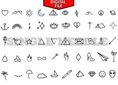 a bunch of different types of tattoos on a white background with the words digital file