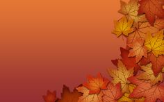 an orange and red background with lots of leaves on the bottom right hand corner in the center