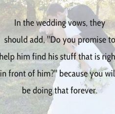 a bride and groom kissing in front of trees with the words in the wedding vows they should