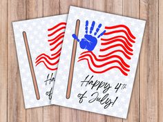 two fourth of july cards with hand prints on them