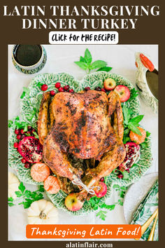 a turkey sitting on top of a green plate