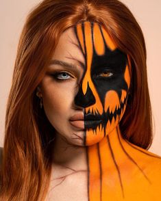 Halloween Orange Makeup, Halloween Makeup Orange, Orange Halloween Makeup, Jack O Lantern Makeup, Pumpkin Makeup Halloween, Halloween Makeup Pumpkin, Fx Halloween Makeup, Halloween Fx Makeup, Pumpkin Makeup Ideas