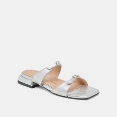 LAVERN SANDALS SILVER METALLIC LEATHER Silver Sandals, Leather Socks, Leather Silver, Elevate Your Look, Strap Dress, Metallic Leather, Metal Buckles, High Heel, Patent Leather