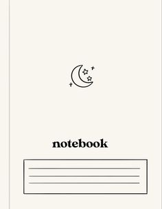 a notebook with an image of the moon and stars on it, in black and white