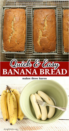 quick and easy banana bread makes three loaves in just one bowl, then two loafs