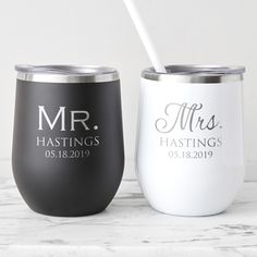 two personalized wine tumblers sitting next to each other