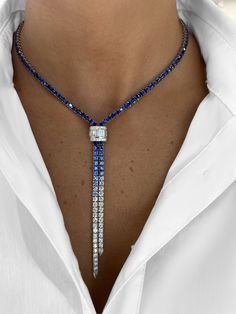 We can't get enough of this stunning necklace from Charles Krypell 😍 💙 #BighamJewelers #CharlesKrypell #ColoredStones #DiamondNecklace #FineJewelry Minimal Diamond Jewelry, Blue Stone Jewellery, Expensive Jewelry Luxury, Fancy Jewellery Designs, Diamond Necklace Designs, Jewelry Accessories Ideas, Bridal Gold Jewellery Designs, Jewelry Design Earrings, Expensive Jewelry