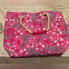 Large Pink Floral Beach Tote, Never Used Before. Nwot. Would Be Super Cute For The Beach And Has Rope Shoulder Straps. Pink Beach Bag For Vacation, Pink Tropical Style Beach Bag For Vacation, Summer Large Capacity Pink Beach Bag, Floral Print Beach Bag For Summer Vacation, Large Capacity Pink Summer Beach Bag, Pink Tropical Beach Bag For Vacation, Large Capacity Pink Beach Shoulder Bag, Pink Shoulder Beach Bag With Handles, Tropical Pink Beach Bag For Summer