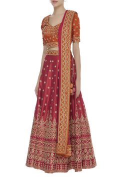 Red lehenga with all-over floral motif work. Comes with orange embellished blouse and dupatta. 
No of components: 3
Neckline: V Neck
Sleeve Length:  Half
Tassel tie-up back  
Kamar latkans  
 - Aza Fashions Festive Orange Lehenga With Intricate Embroidery, Orange Embroidered Choli For Reception, Embroidered Orange Choli For Reception, Orange Embroidered Sets For Reception, Orange Anarkali Sets With Intricate Embroidery, Orange Saree Set With Intricate Embroidery, Semi-stitched Orange Choli With Intricate Embroidery, Orange Semi-stitched Choli With Intricate Embroidery, Anarkali Orange Lehenga With Intricate Embroidery