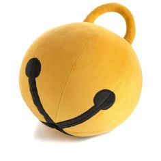 a yellow stuffed animal with a smile on it's face and black nose ring