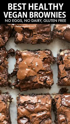 brownies with chocolate frosting on top and the words, award winning vegan brownies better than any boxed mix