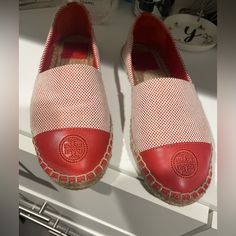 Tory Burch Cavas Espadrilles Only Use Few Times .. Still Great Condition And Comfortable. Red Leather Espadrilles, Red Leather Casual Espadrilles, Red Leather Round Toe Espadrilles, Spring Slip-on Espadrilles With Red Sole, Red Leather Espadrilles For Spring, Spring Red Leather Espadrilles, Dark Orange, Espadrille Shoes, Tory Burch Shoes