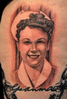 a woman's tattoo with the name grandma on it