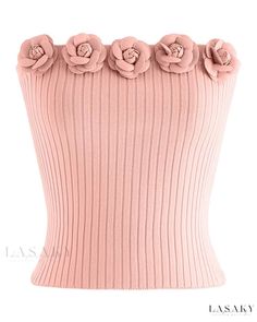 Lasaky - Chic Floral Patterned Bandeau Knit Top for Casual Wear Spring Bandeau Crochet Top, Spring Party Ribbed Sweater, Knitted Tops For Spring Party, Spring Party Knitted Tops, Spring Party Ribbed Knit Top, Spring Knit Stretch Tube Top, Fitted Knit Tube Top For Spring, Chic Type, Fashion Buyer