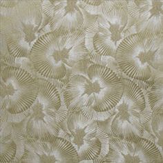 an upholstered wallpaper with shells and flowers on it's side, in beige