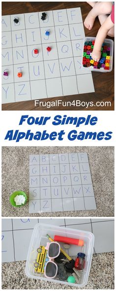 four simple alphabet games for toddlers to practice their letters and numbers with legos