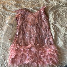 This Fun Pink Dress Has Tassels All Over With Sequence, And Feathers At The Bottom. It Is Sized As A Large And The Straps Are Adjustable. Brand New, Never Warn Pink Fringe Mini Dress For Party, Flapper Dress For Spring Party, Flapper Style Spring Party Dress, Flapper Style Party Dress For Spring, Flapper Style Dress For Spring Party, Pink Fringe Cocktail Dress, Sparkly Costume, Fancy Black Dress, Lime Green Shorts